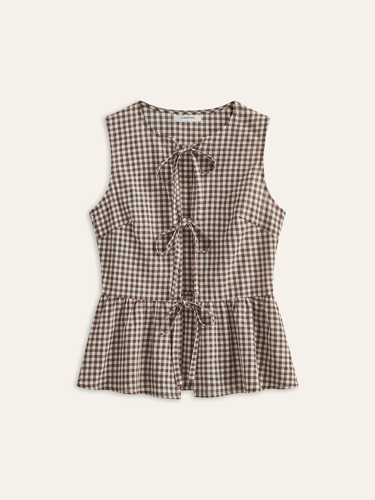 Gingham Tie-Front Peplum Top - Image 2