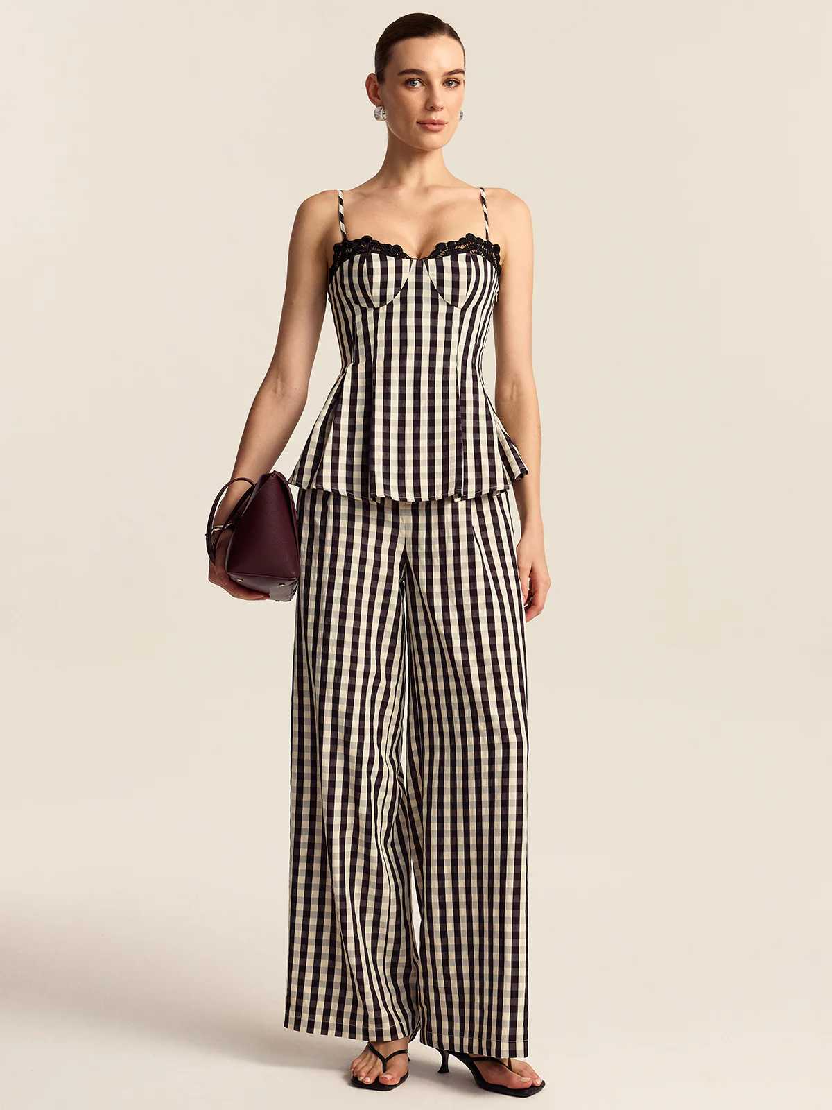 Gingham Wide-Leg Pants - Image 3
