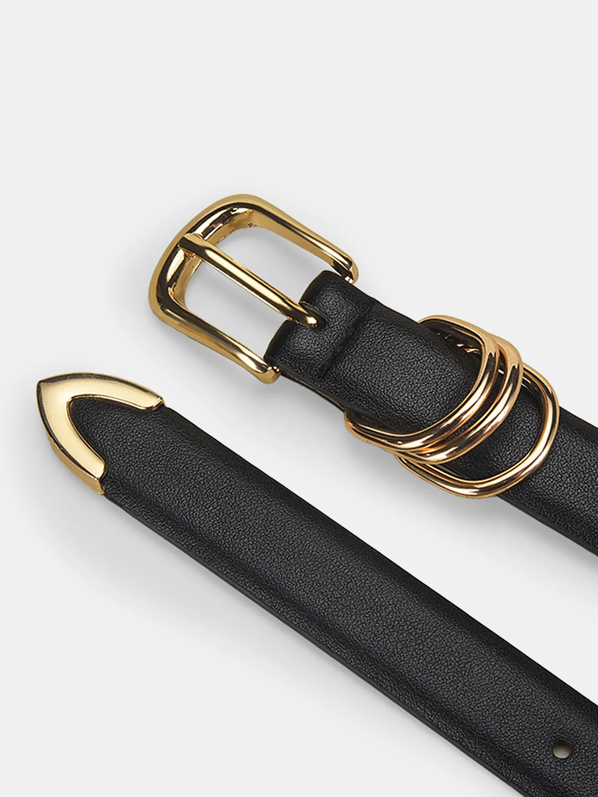 Gold Buckle Minimalist Faux Leather Belt - Image 2