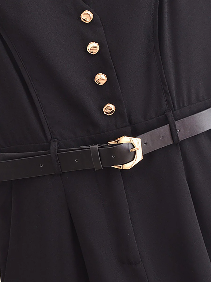 Gold Button Detail Belted Jumpsuit - Image 2
