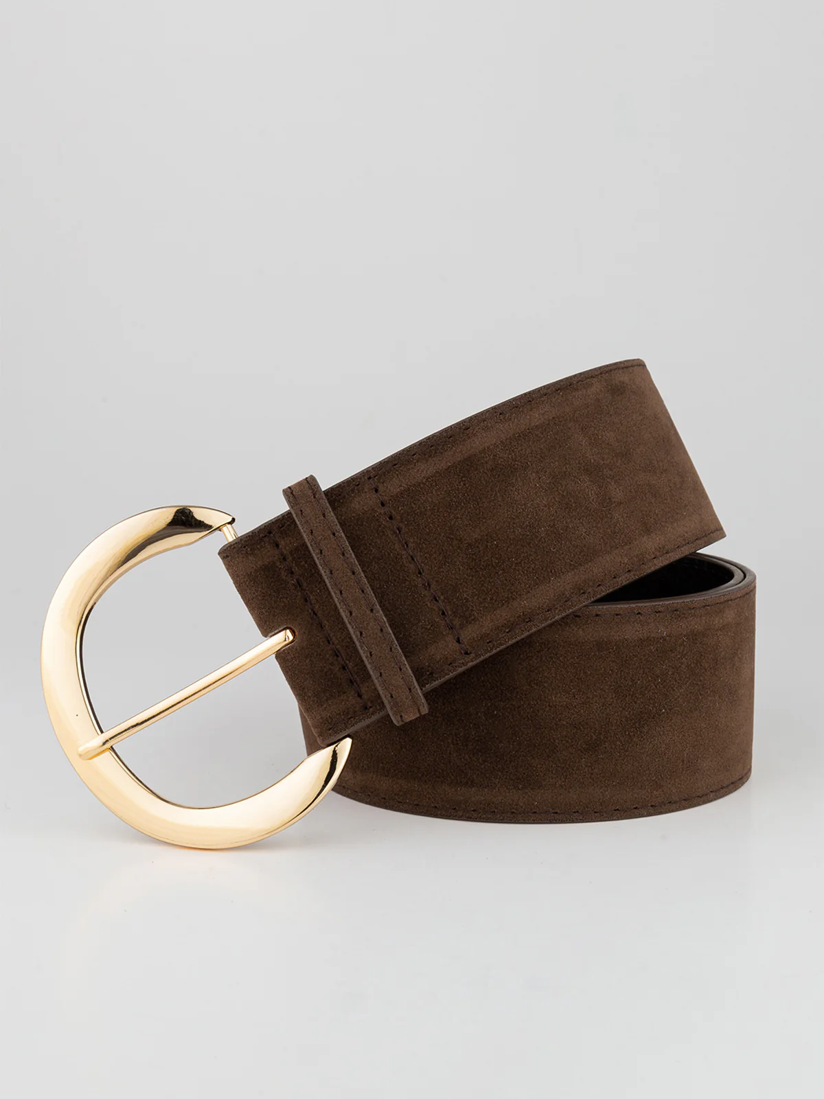 Gold Crescent Buckle Wide Suede Belt - Image 2