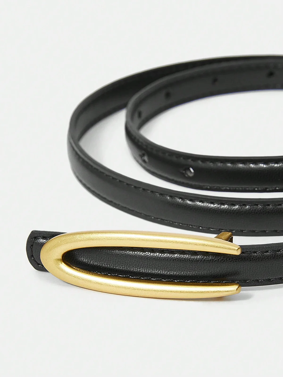 Gold Oval Buckle PU Leather Thin Belt - Image 3