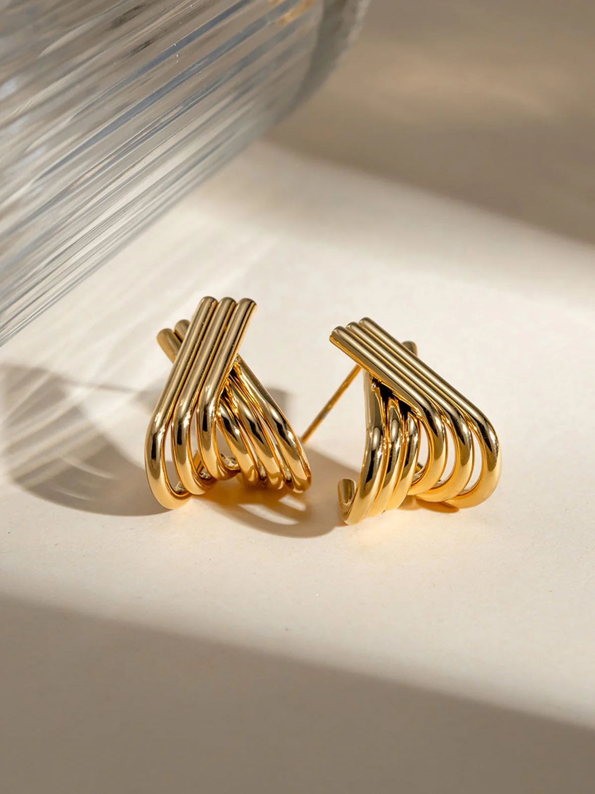 Gold Plated Crossover Hoop Earrings - Image 3