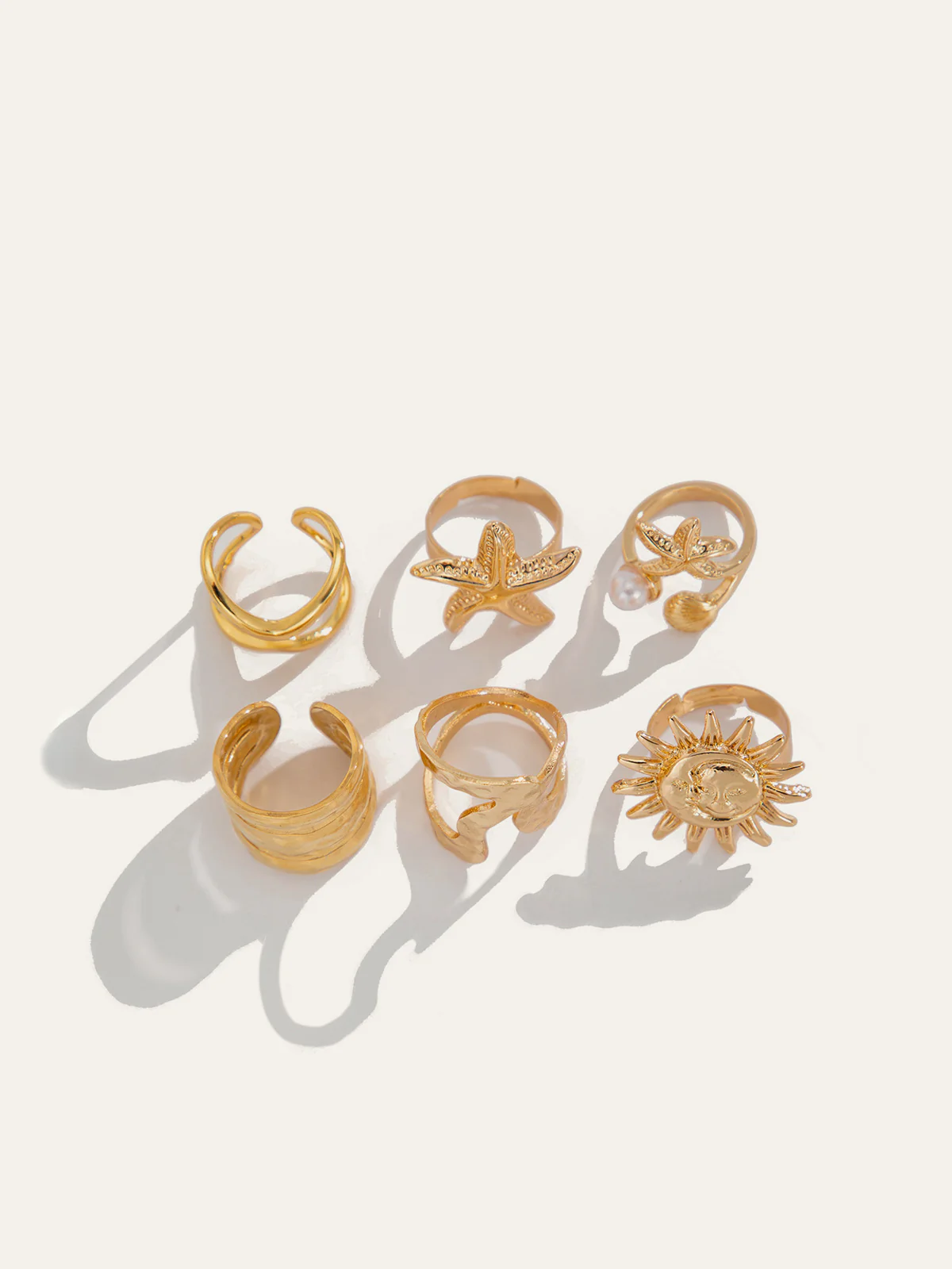 Gold-Tone Irregular Sea-Inspired Ring Set - Image 2