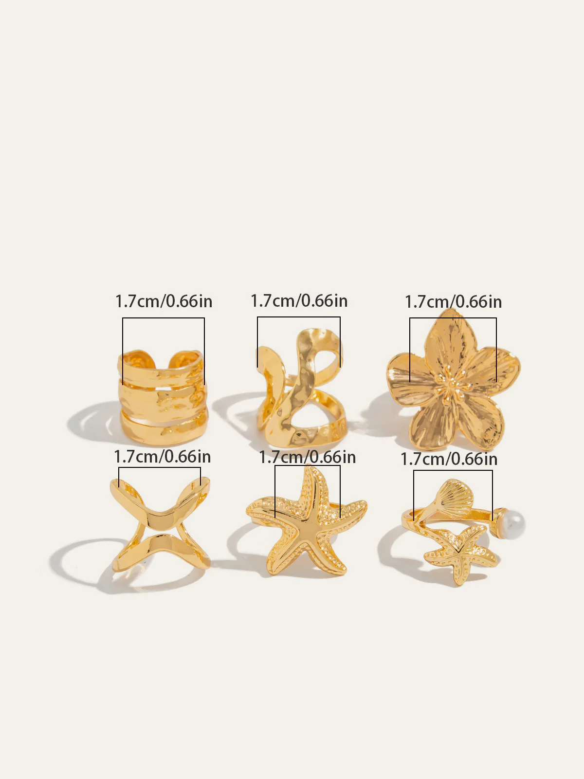 Gold-Tone Irregular Sea-Inspired Ring Set - Image 3