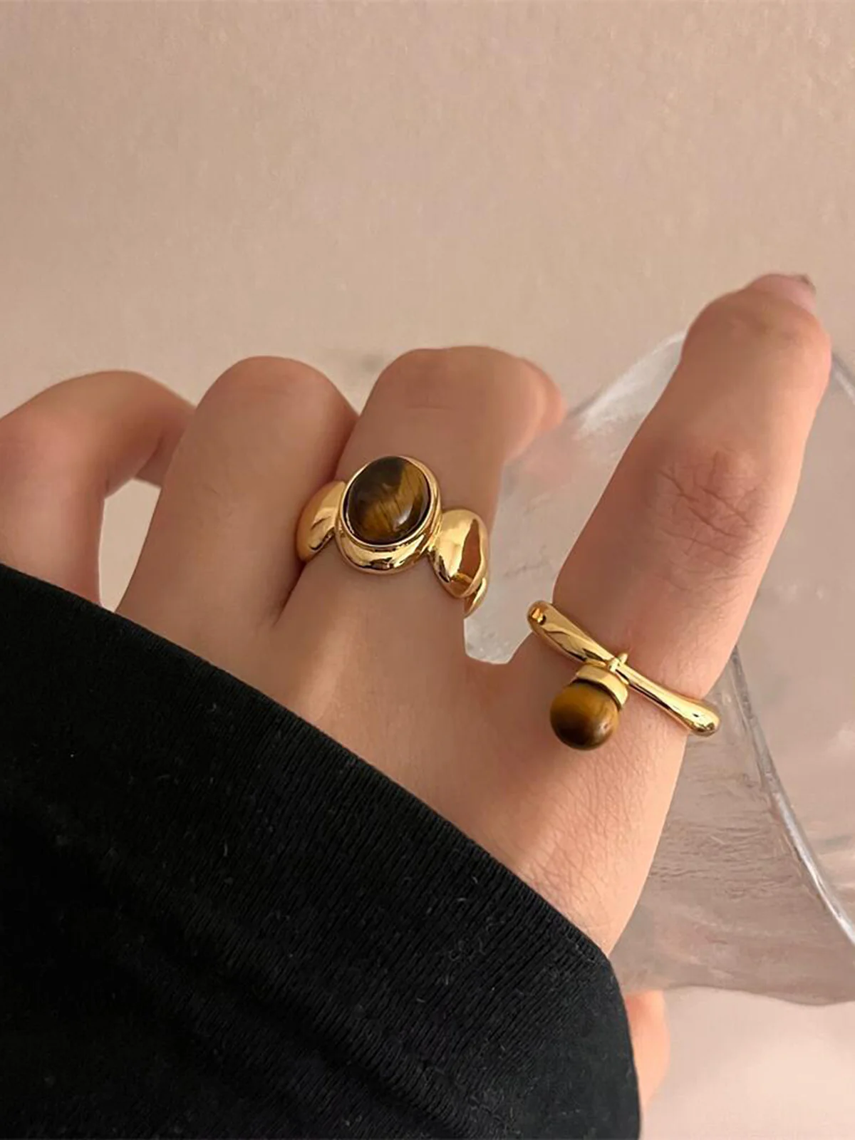 Gold Tone Ring with Brown Stone