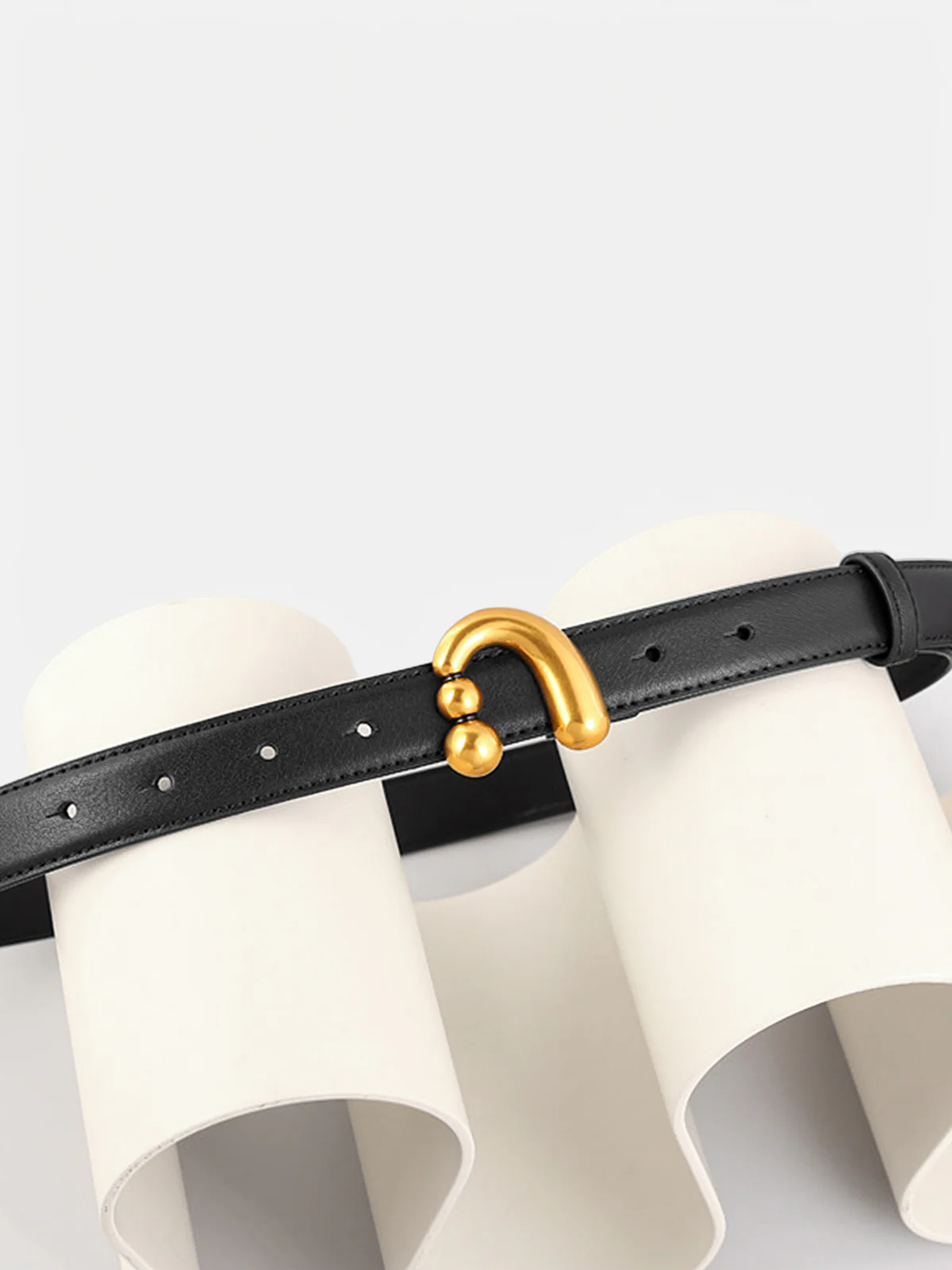 Golden Abstract Buckle Leather Belt - Image 3