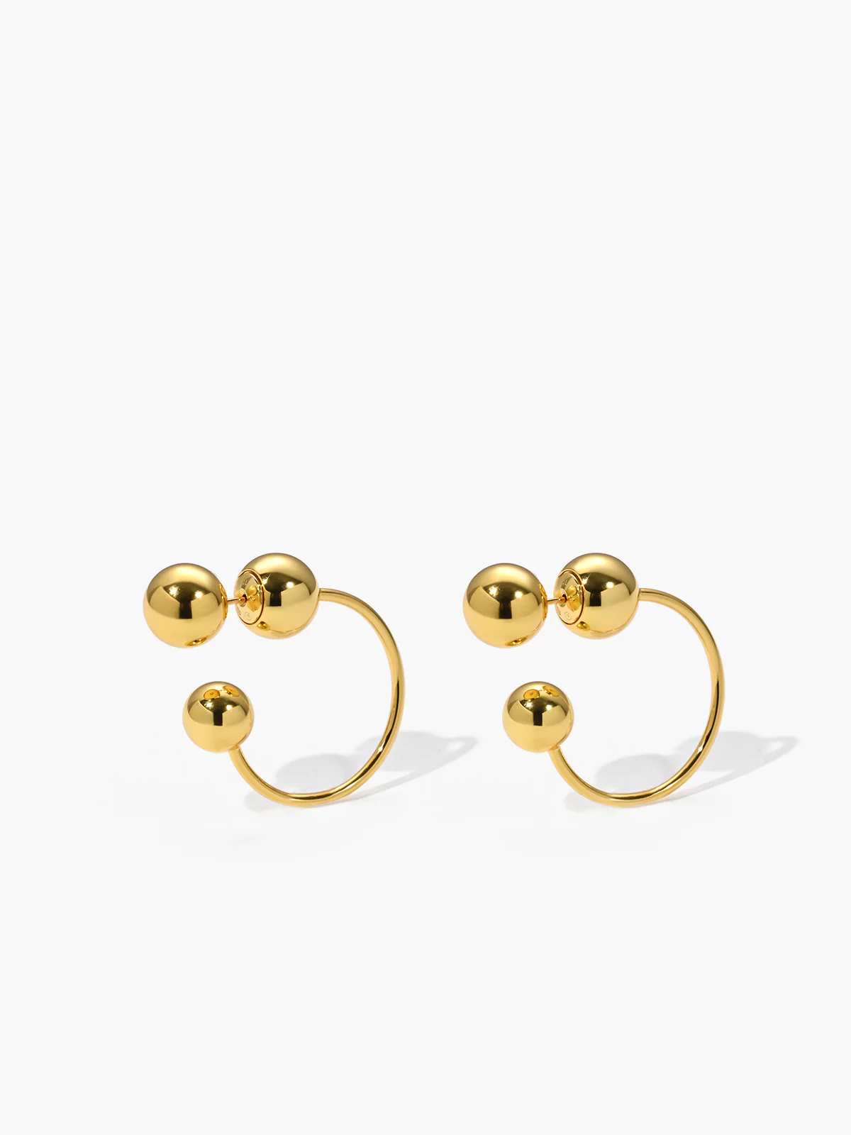 Golden Ball Stud Hoop Earrings - Image 2
