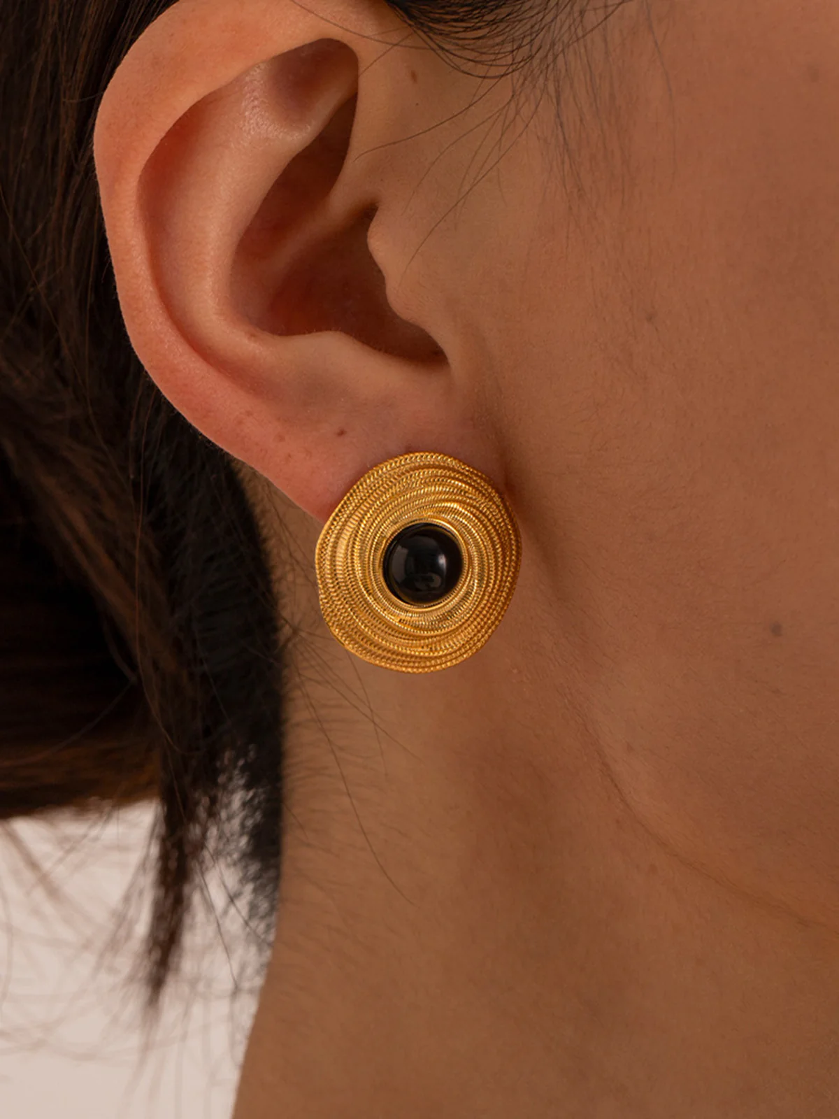 Golden Black Onyx Hoop Earrings - Image 3