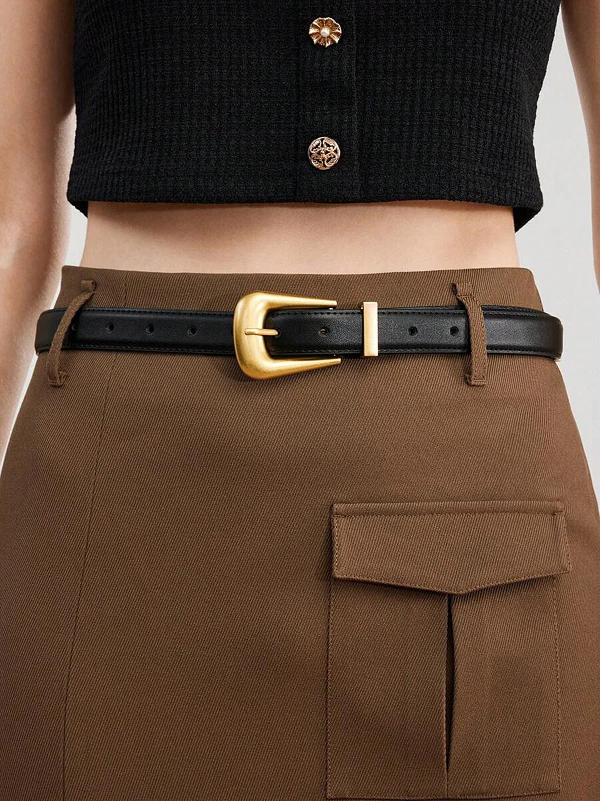 Golden Buckle Leather Belt - Image 2