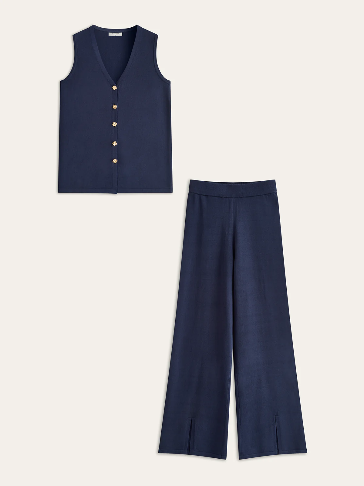 Golden Button Knit Vest Pants Set - Image 2