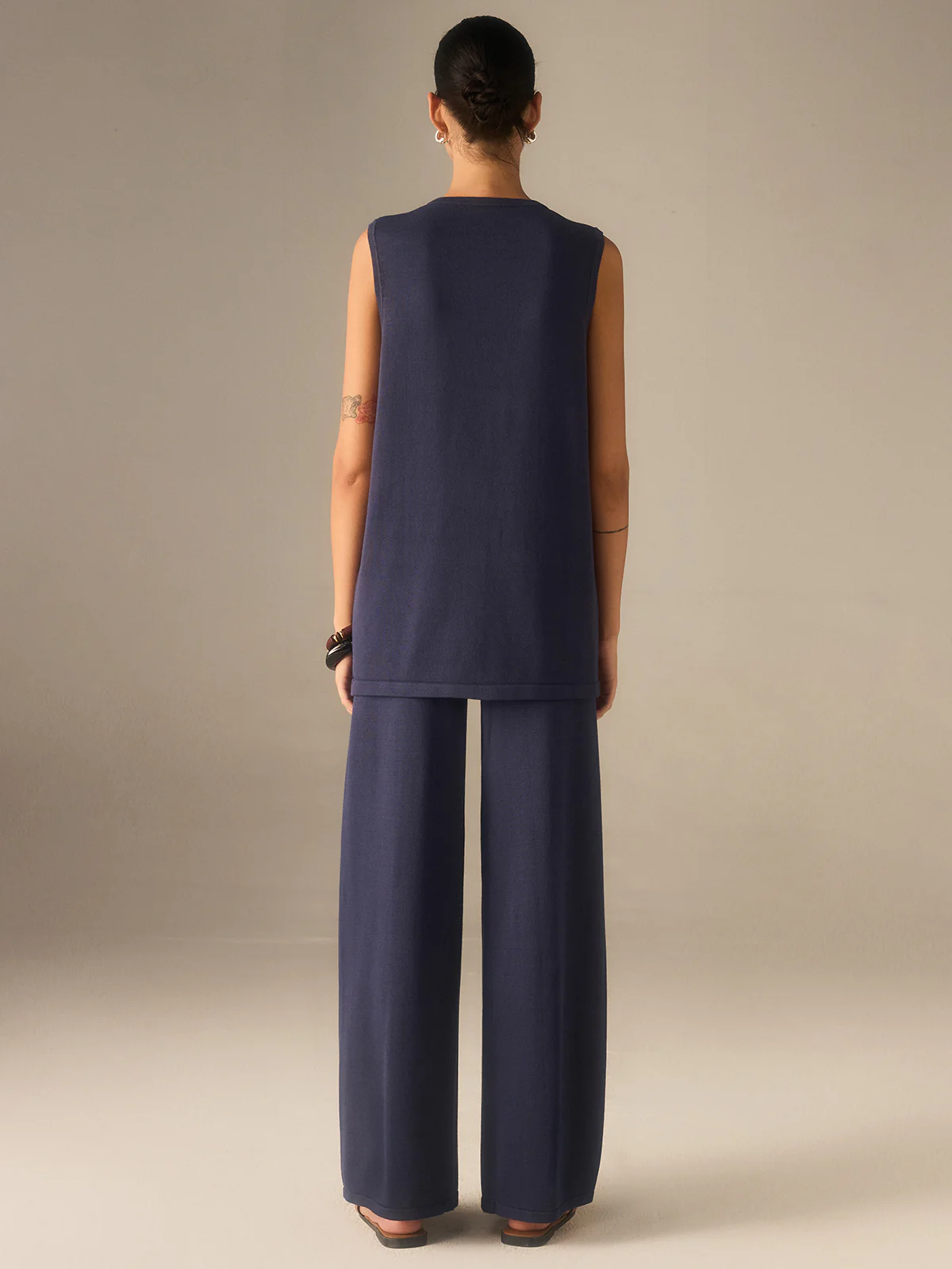 Golden Button Knit Vest Pants Set - Image 7