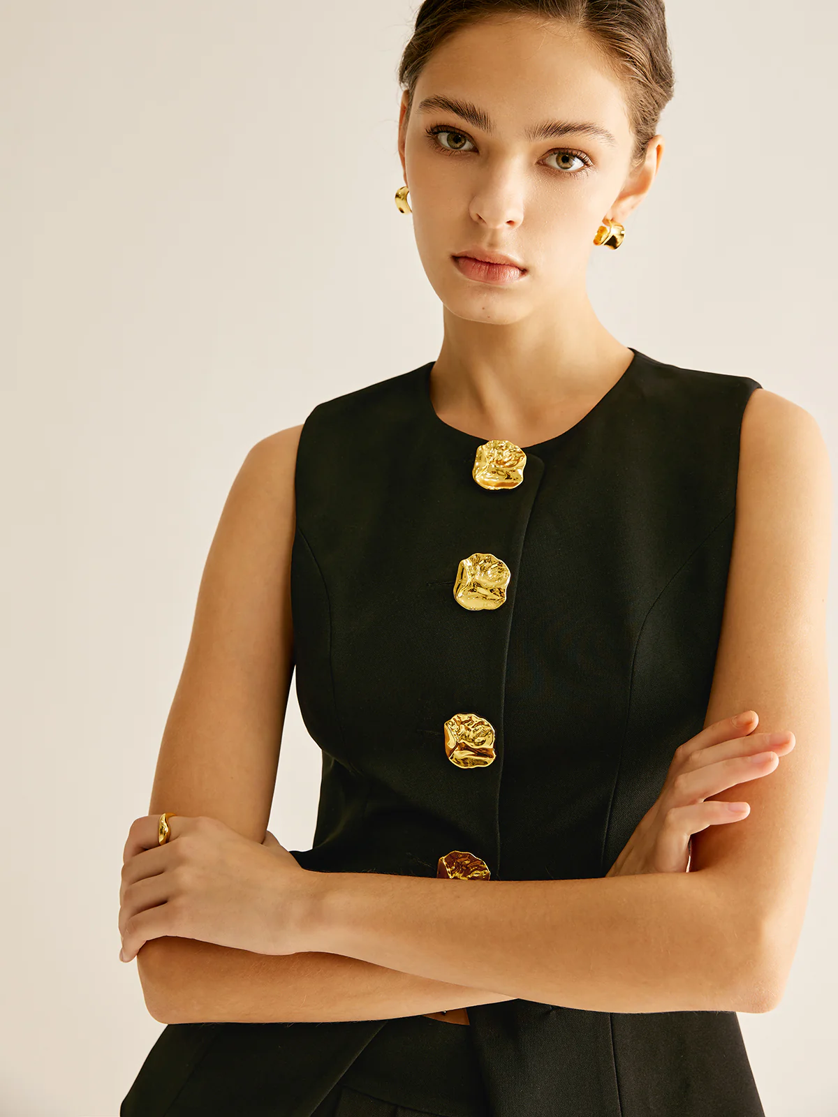 Golden Button Piping Vest - Image 2