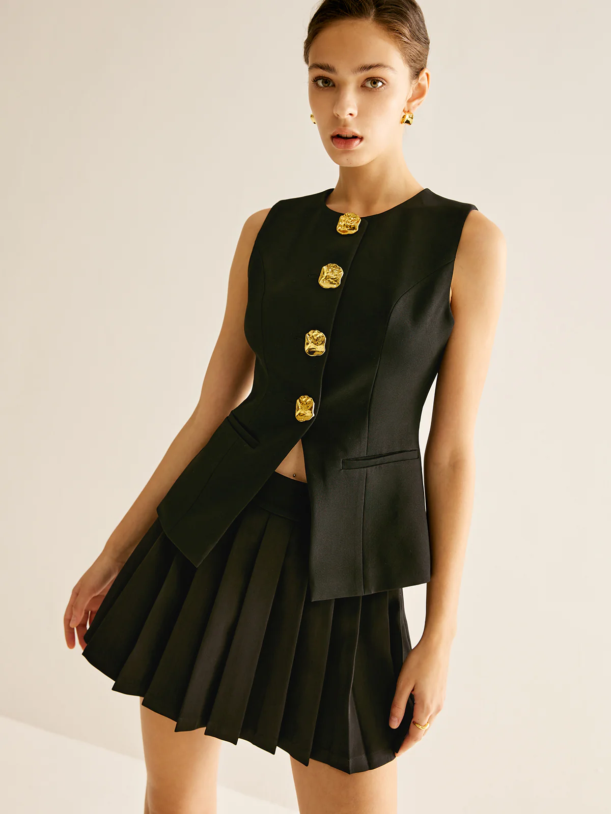 Golden Button Piping Vest - Image 5