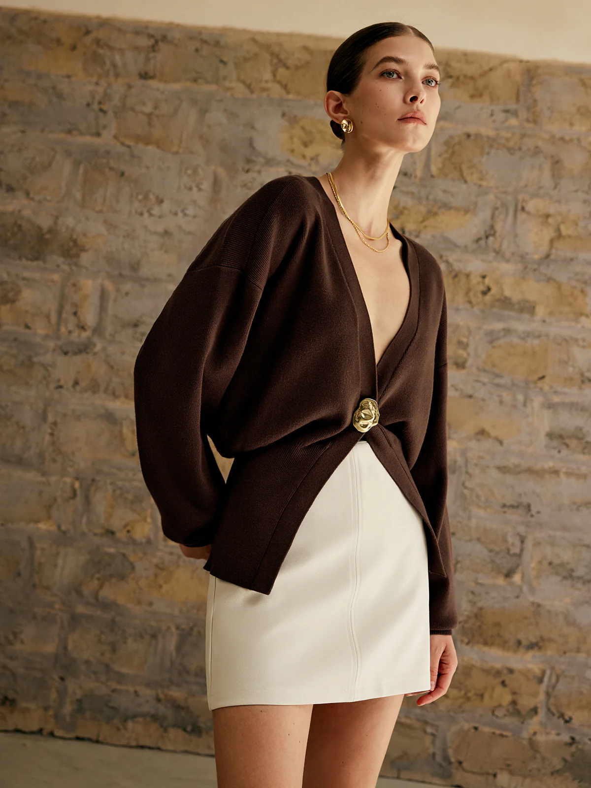 Golden Button Plain Cardigan - Image 4