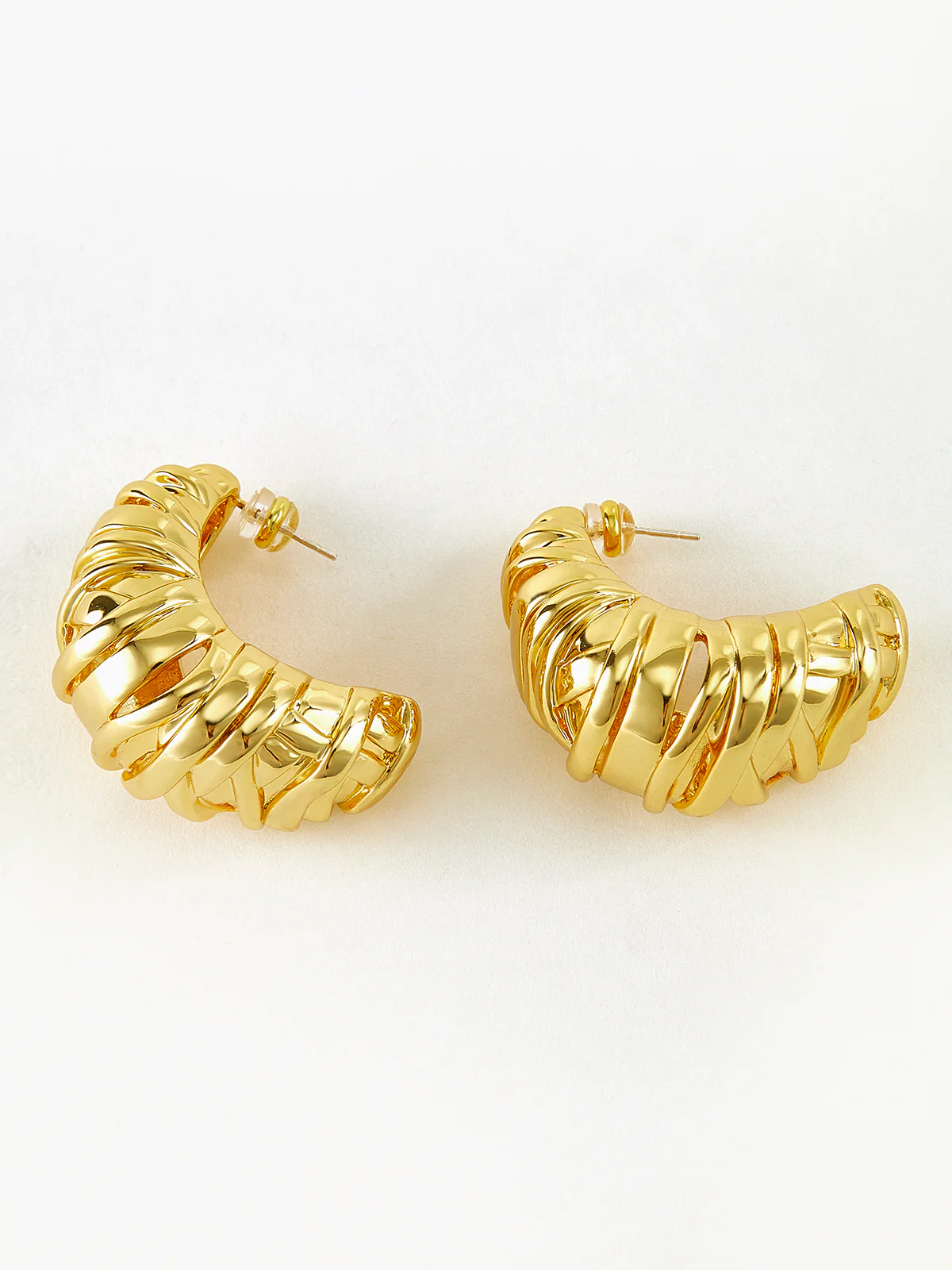 Golden Croissant Twist Stud Earrings - Image 2
