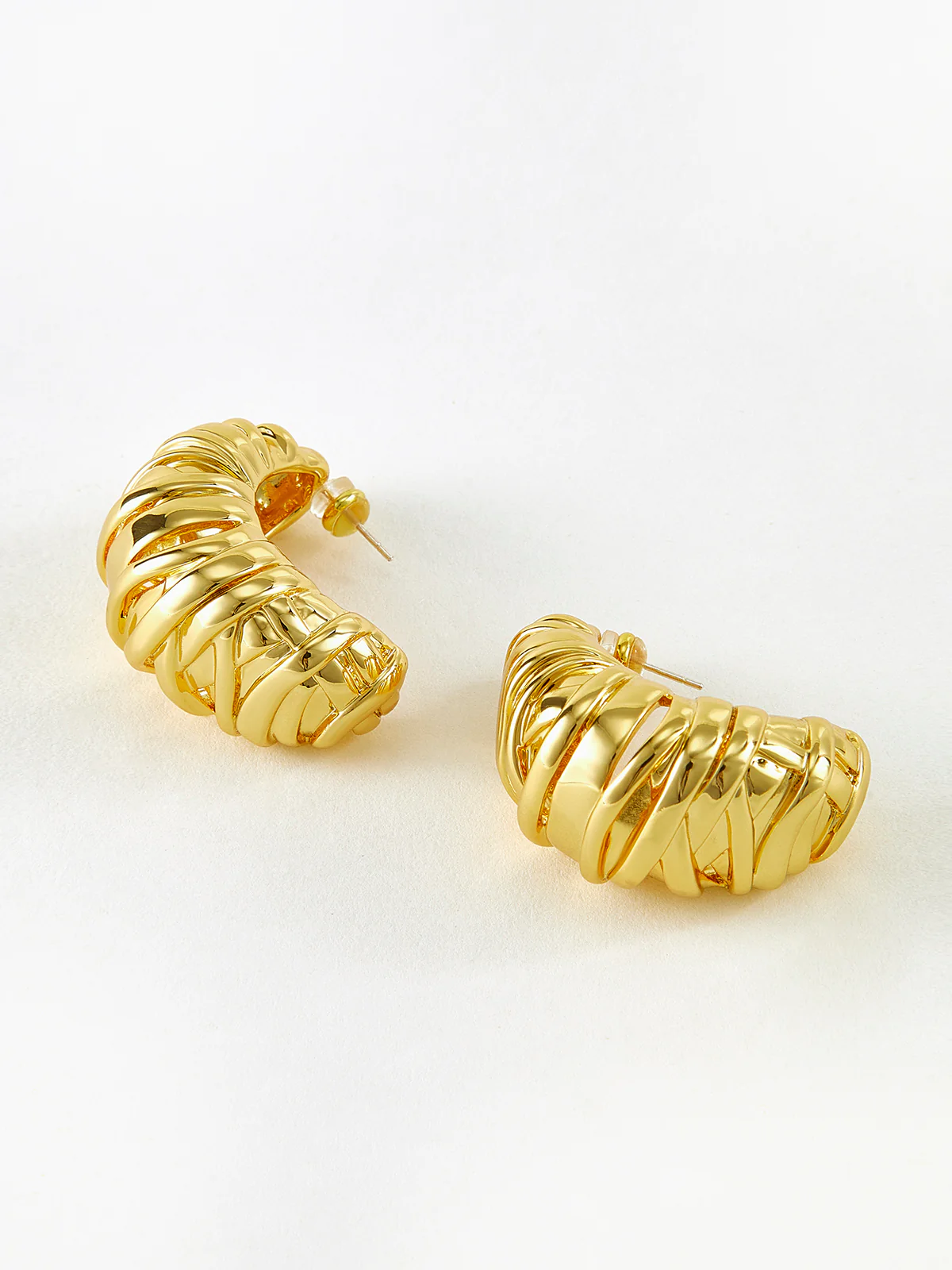 Golden Croissant Twist Stud Earrings - Image 3