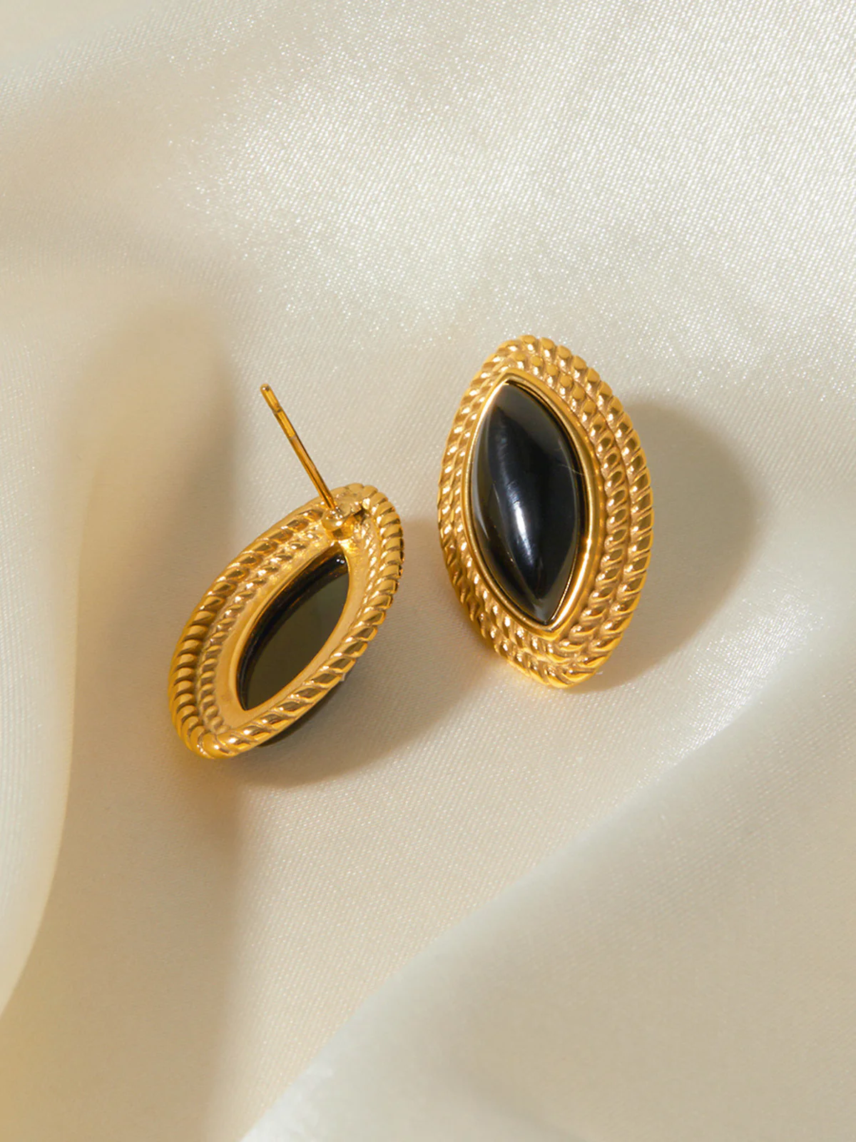 Golden Disc Black Onyx Earrings - Image 3