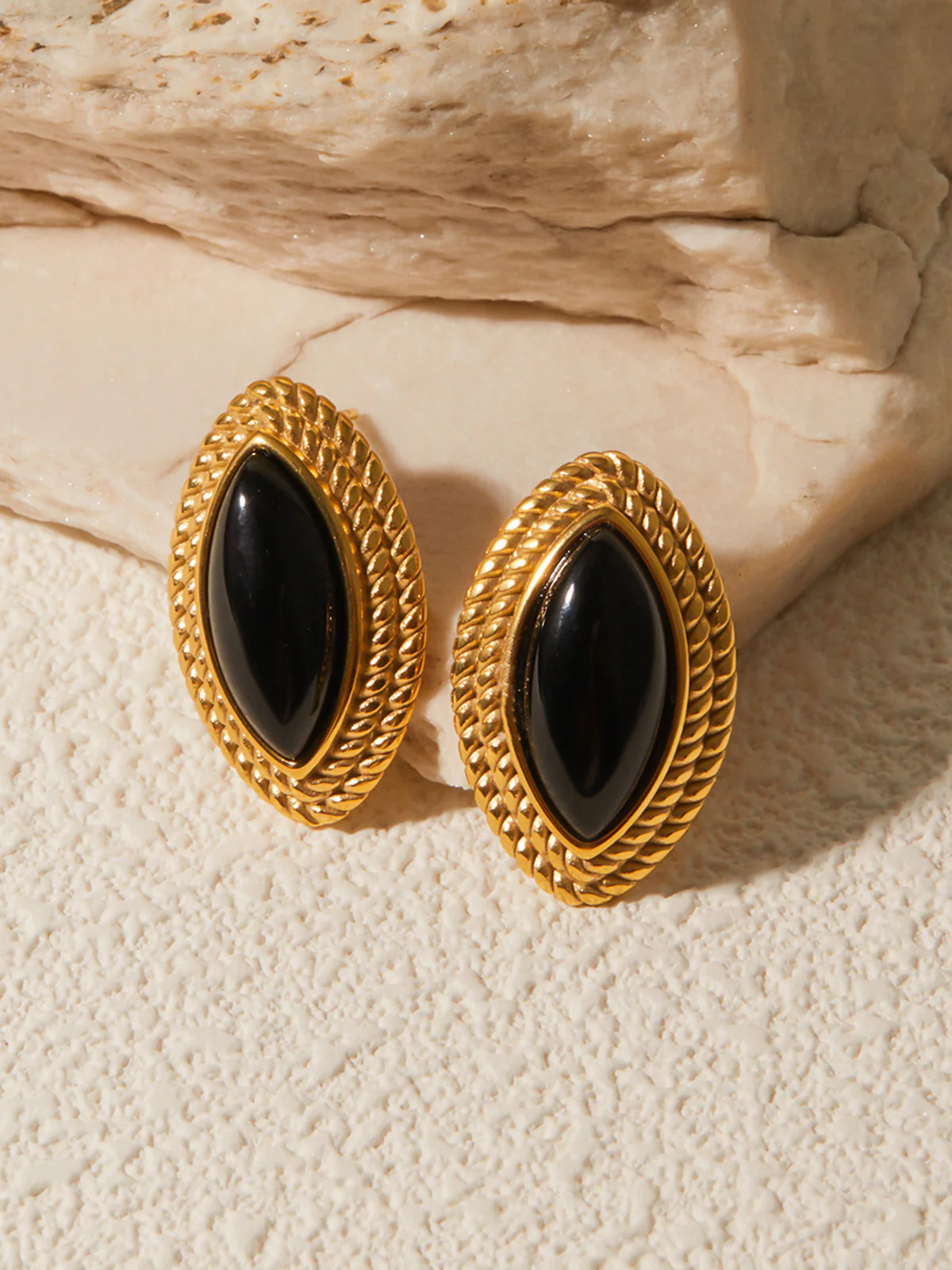 Golden Disc Black Onyx Earrings - Image 4