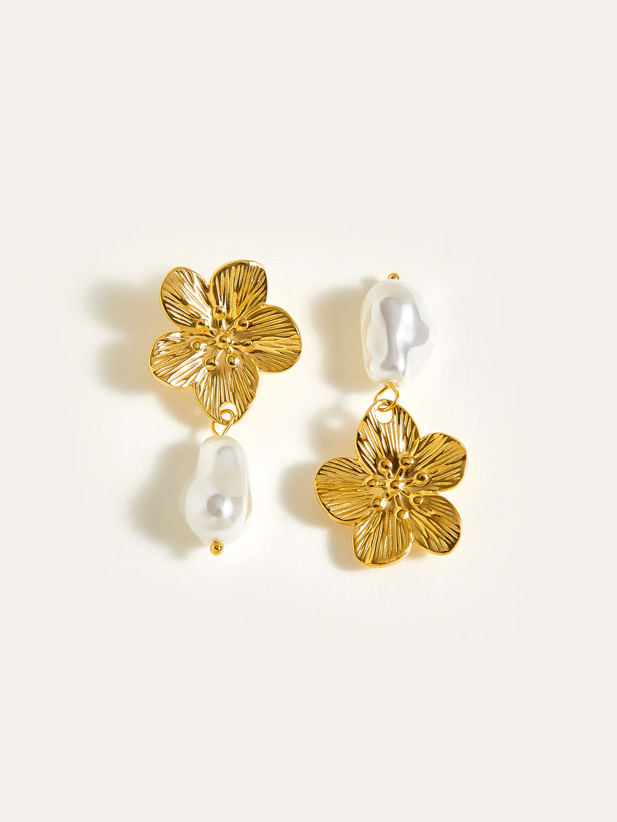 Golden Floral Pearl Drop Earrings - Image 3