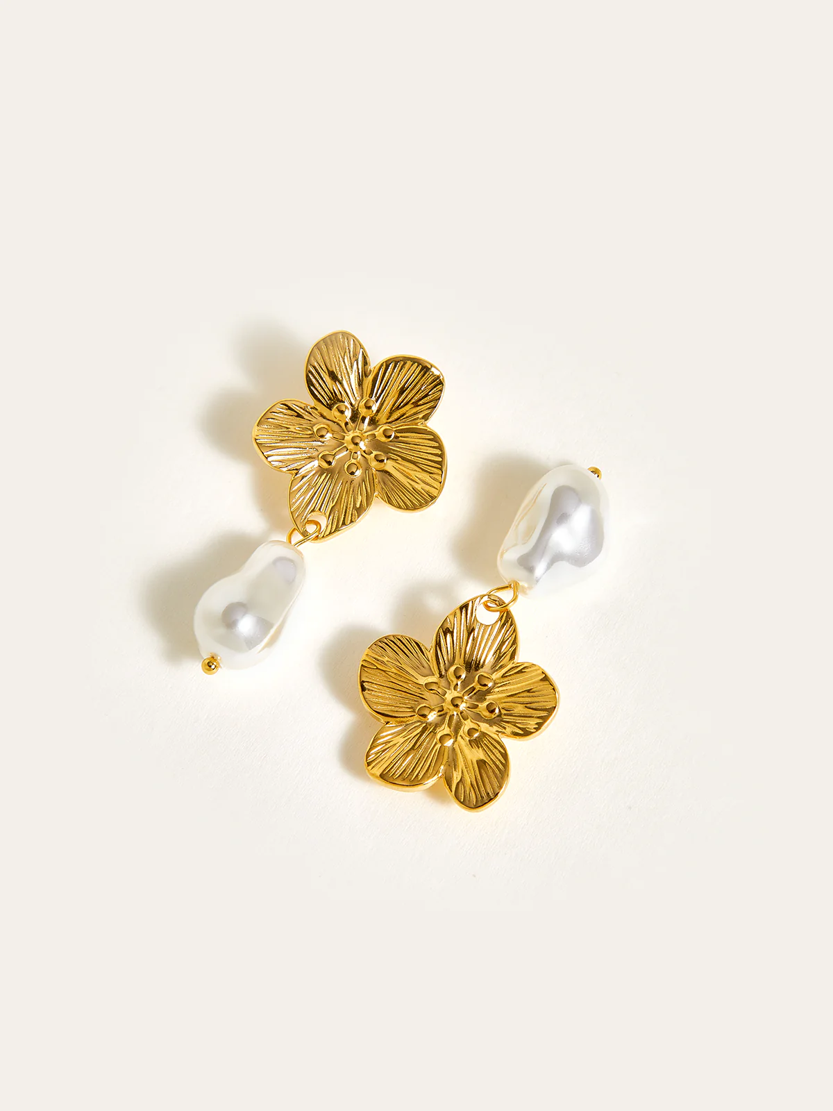 Golden Floral Pearl Drop Earrings - Image 4