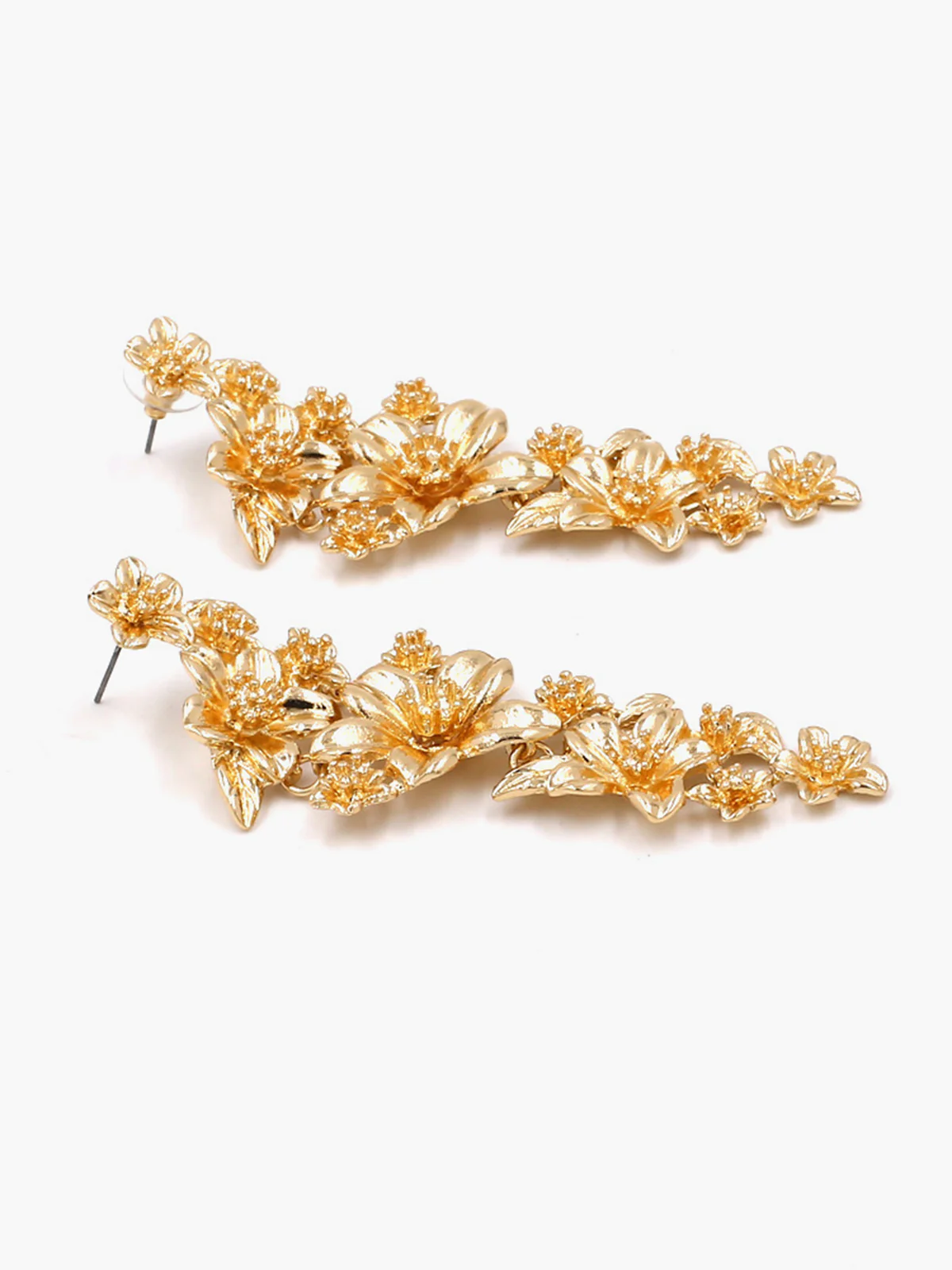 Golden Floral Stud Drop Earrings - Image 2