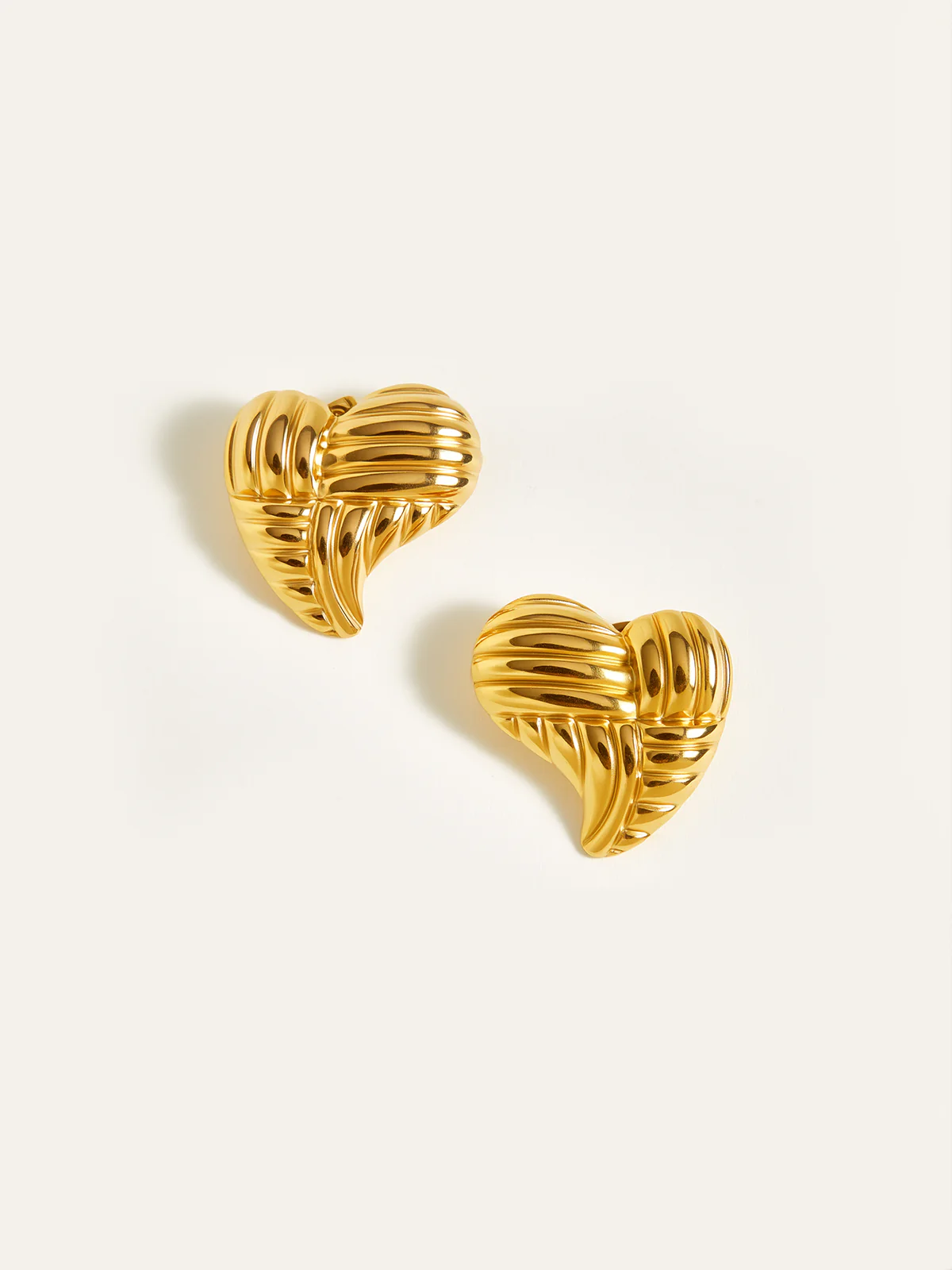 Golden Heart-Shaped Stud Earrings - Image 3