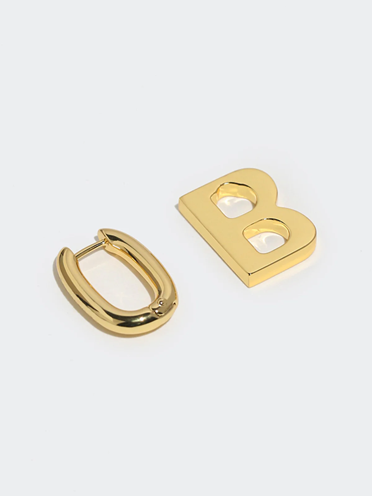 Golden Hoop B-Letter Pendant Earrings - Image 2