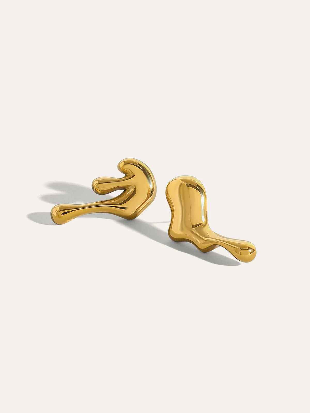Golden Irregular Sculptural Stud Earrings - Image 3