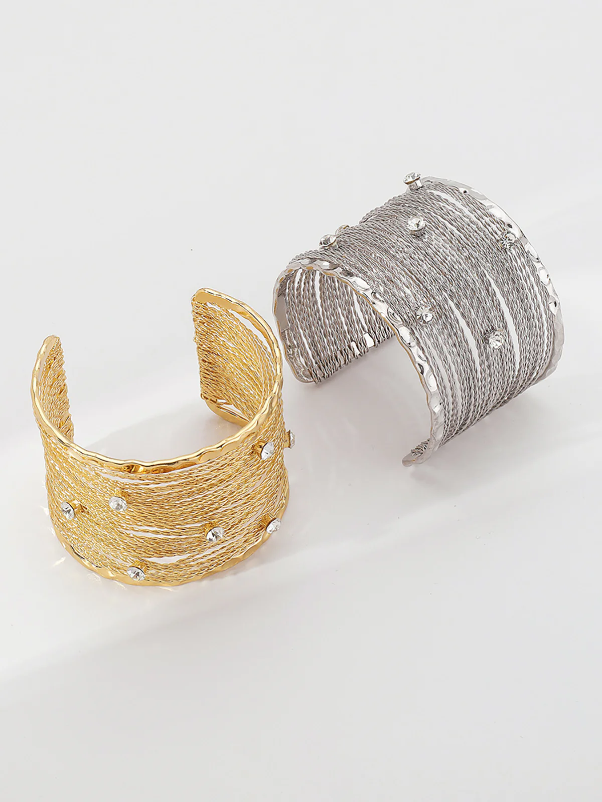 Golden Multi-Strand Wire Crystal Cuff Bracelet - Image 2