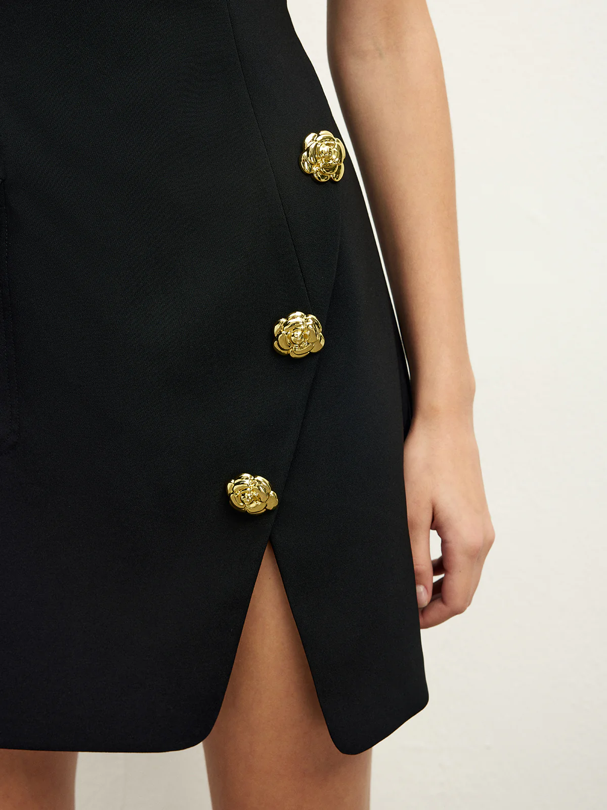 Golden Rose Button Pocket Split Dress - Image 5