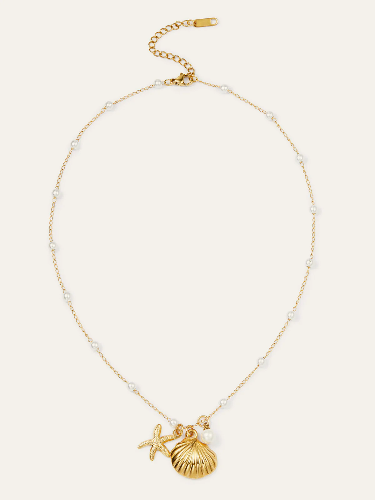 Golden Shell & Starfish Necklace With Pearls - Image 2