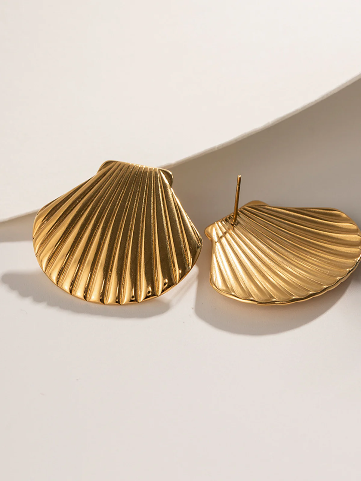 Golden Shell Stud Earrings - Image 4