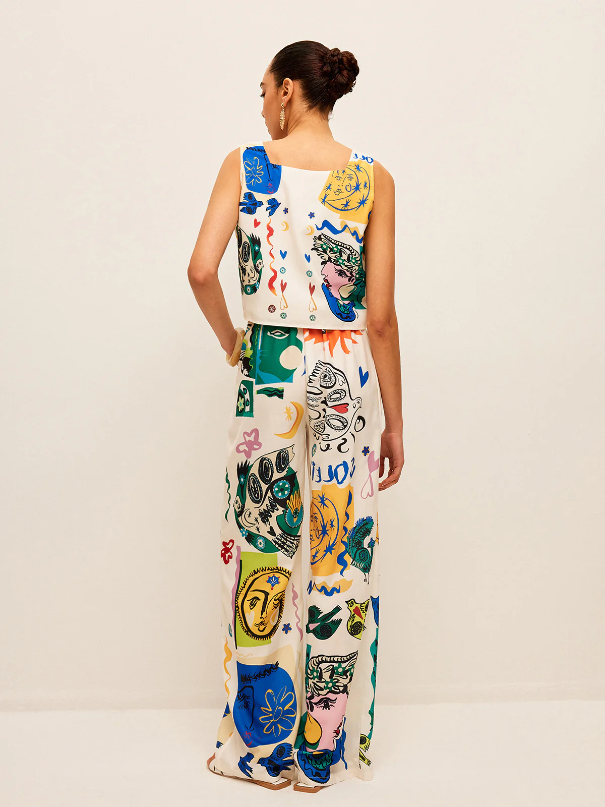 Graphic Print Crop Top With Wide-Leg Pants Set - Image 4