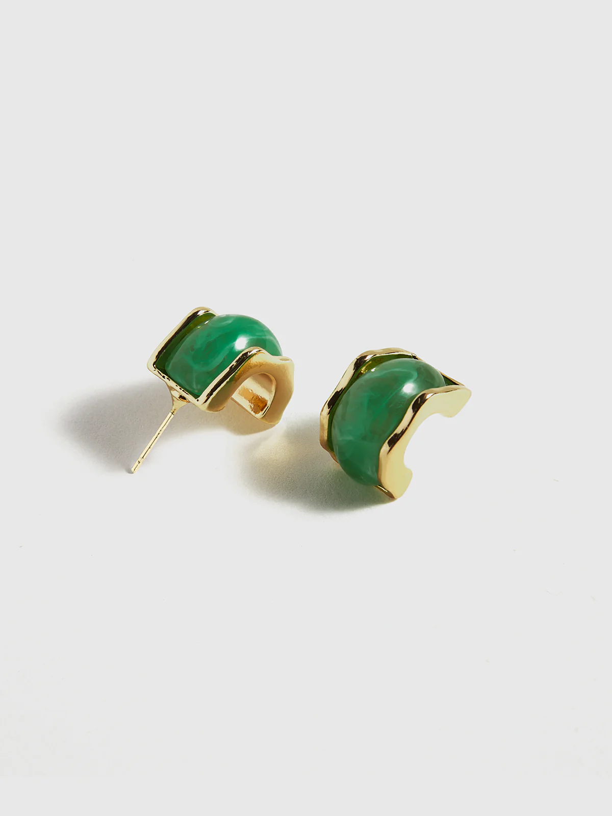 Green Marble Effect Gold-Tone Earrings - Image 3