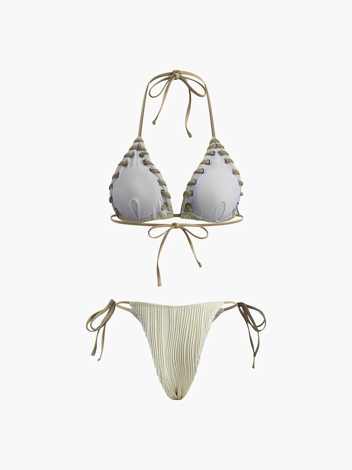 Grommet Lace-Up Ruched Bikini Set - Image 3