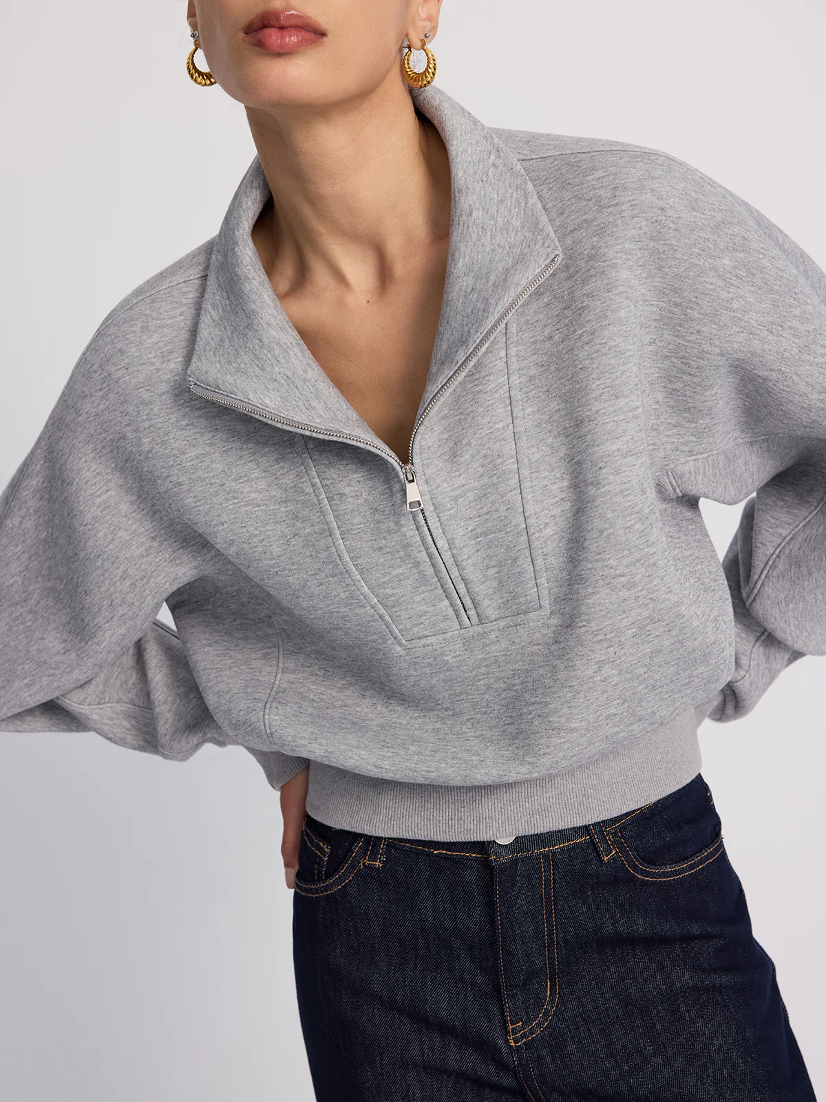 Half-Zip Oversized Cropped Sweatshirt - Image 4