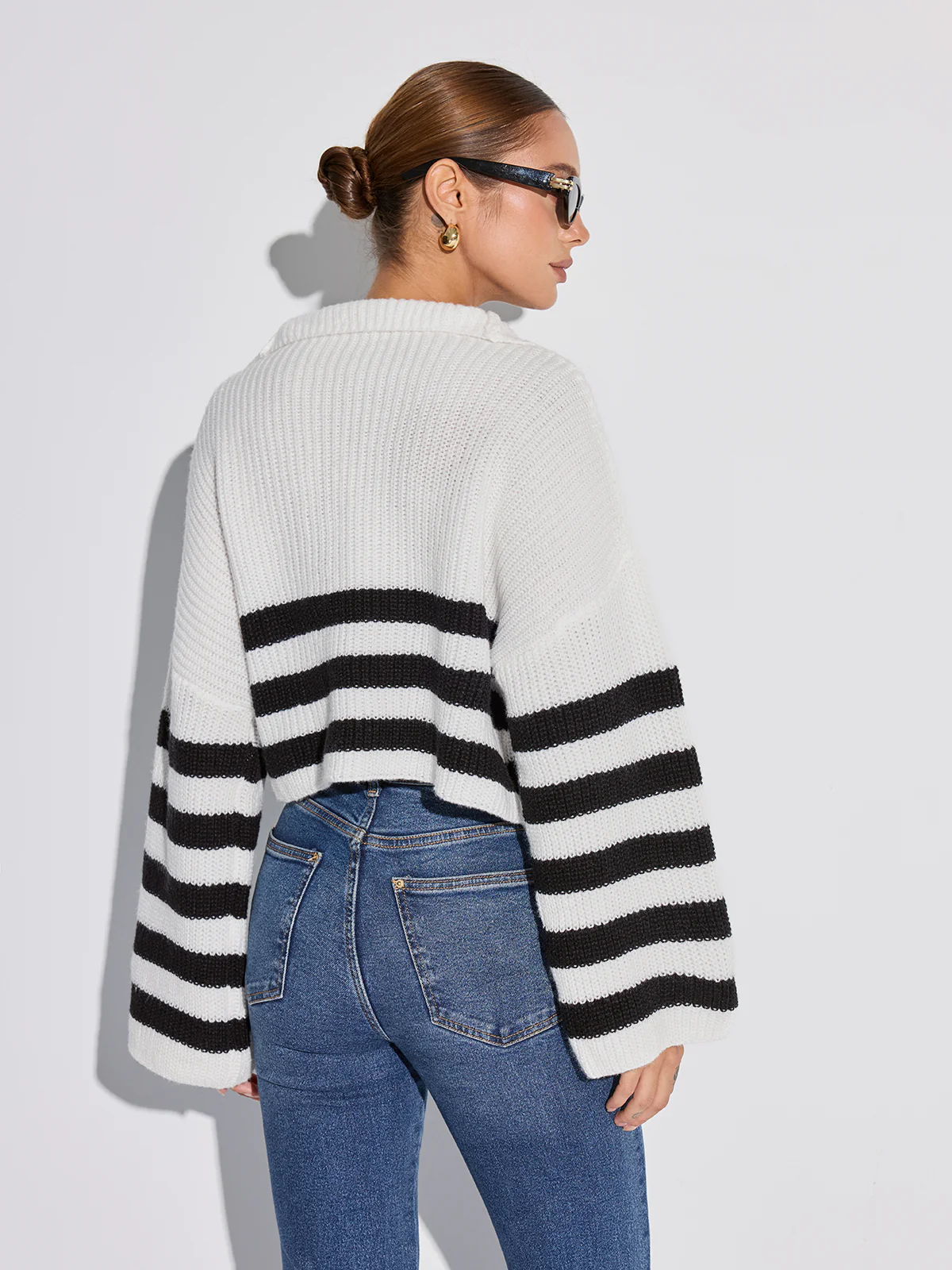 Half-Zip Striped Oversized Sweater - Image 4
