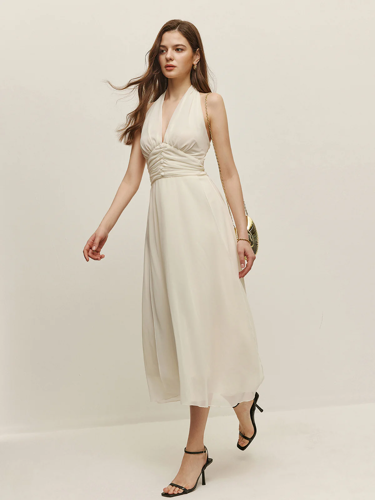 Halter Adjustable Straps Zipper V-Neck Long Dress - Image 2