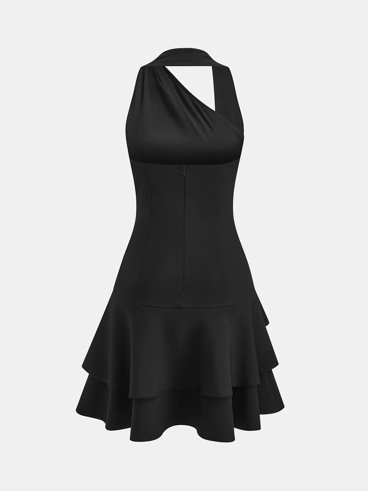 Halter Asymmetric Ruffled Mini Dress - Image 2