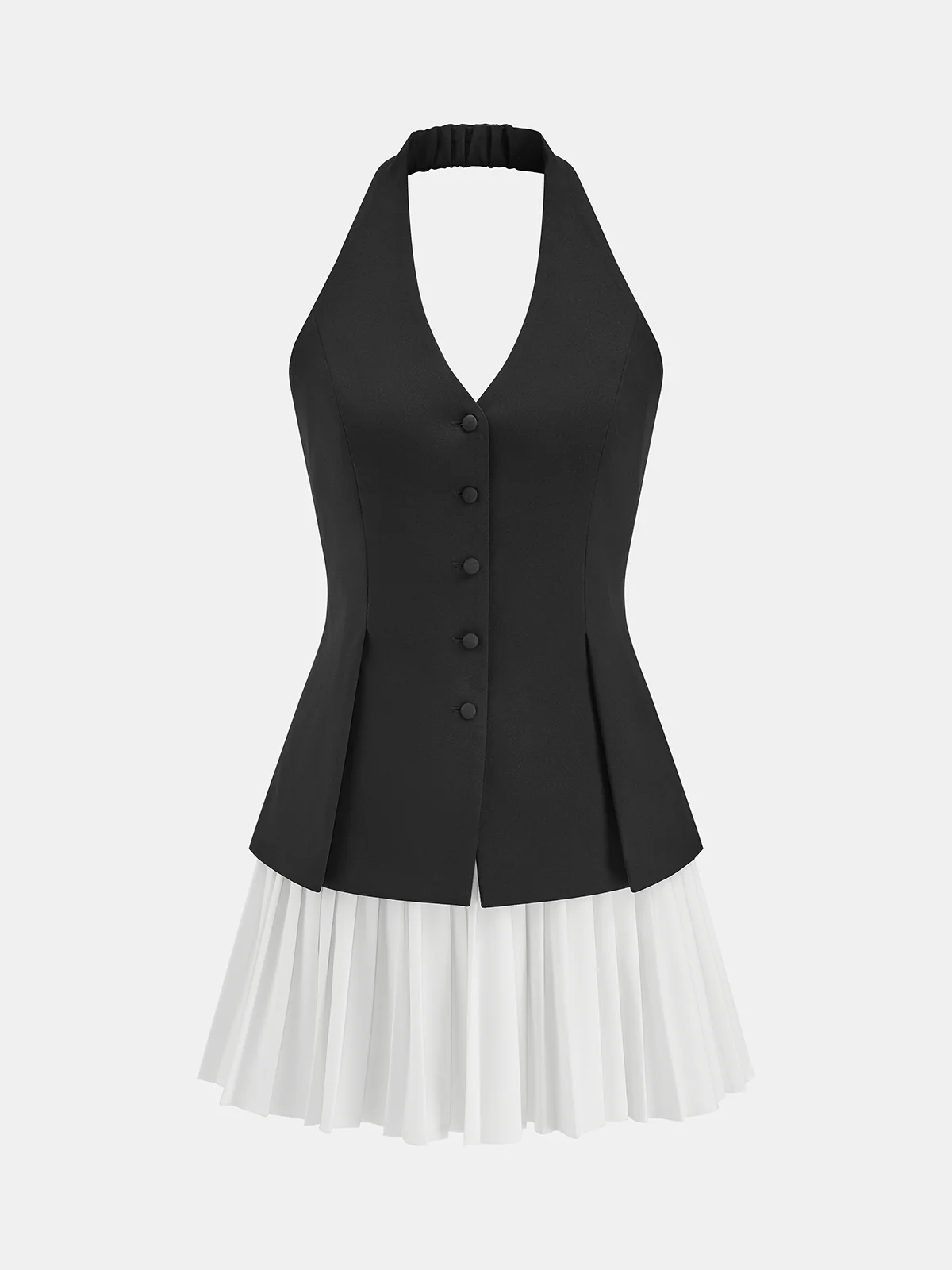 Halter Buttoned Vest & Pleated Mini Skirt Set - Image 2
