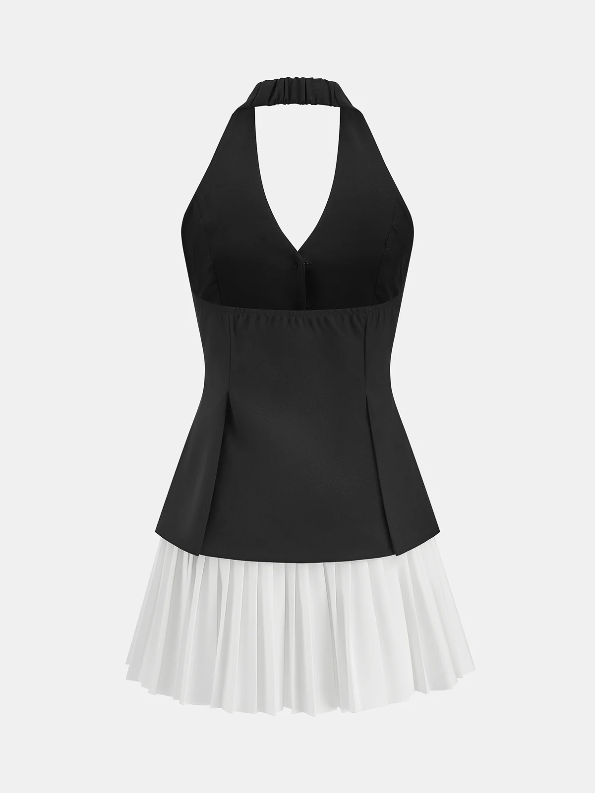 Halter Buttoned Vest & Pleated Mini Skirt Set - Image 4
