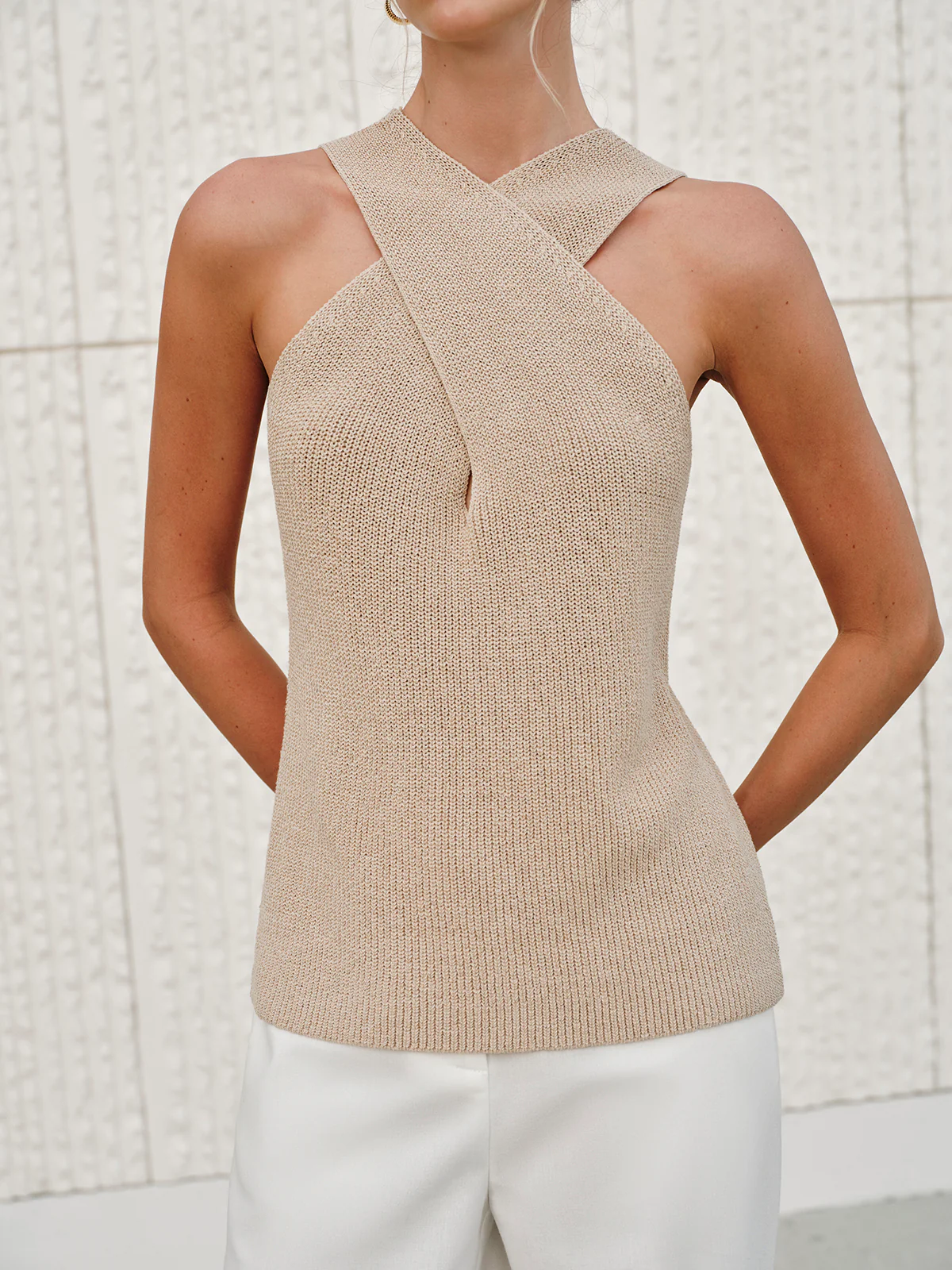 Halter Cross-Over Collar Tank Top - Image 7