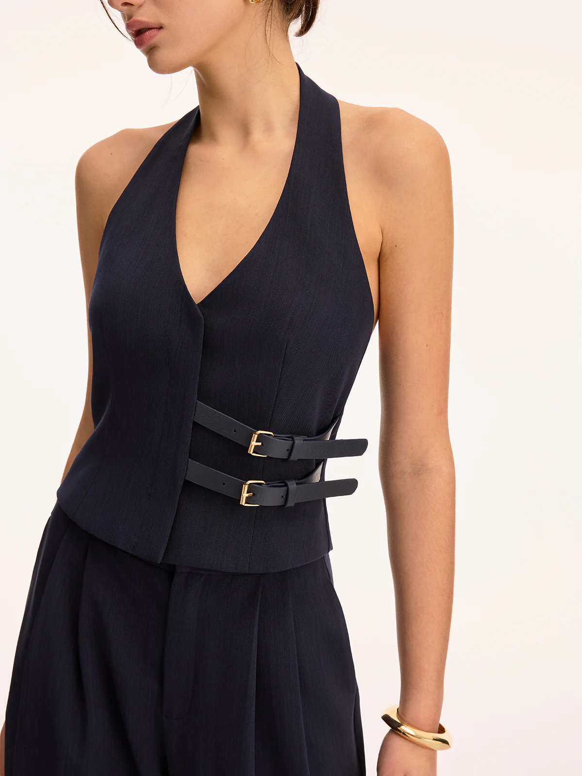 Halter Double Buckle Top & Pleated Pants Set - Image 5