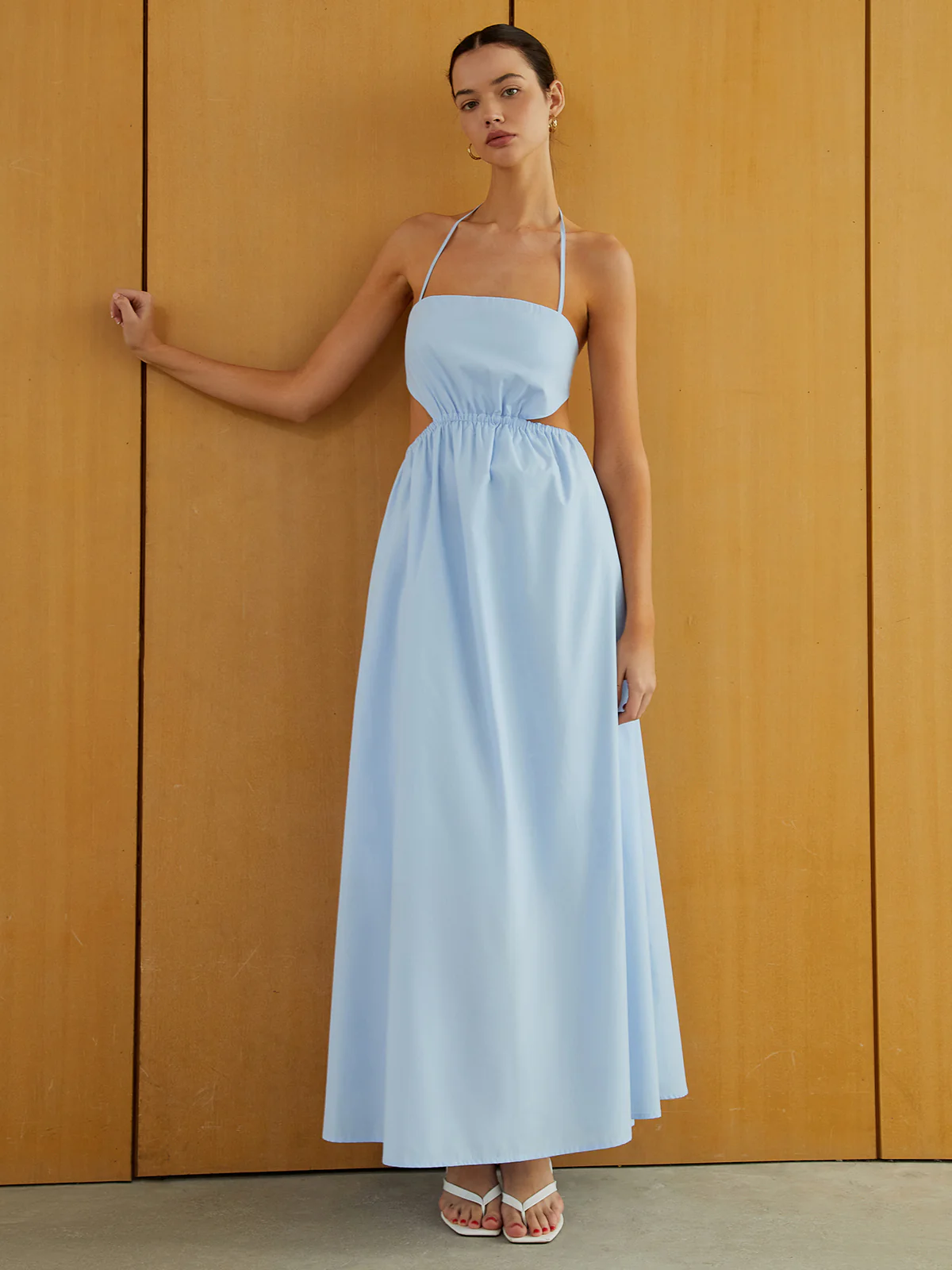 Halter Elastic Waist Cutout Long Pocket Dress - Image 4