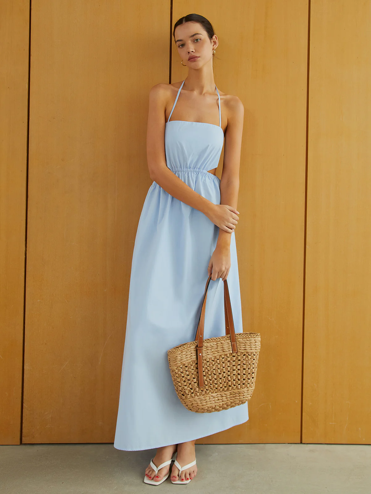 Halter Elastic Waist Cutout Long Pocket Dress - Image 6