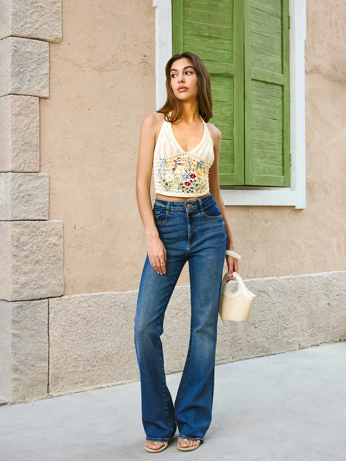 Halter Embroidery Tie-Back Top - Image 3
