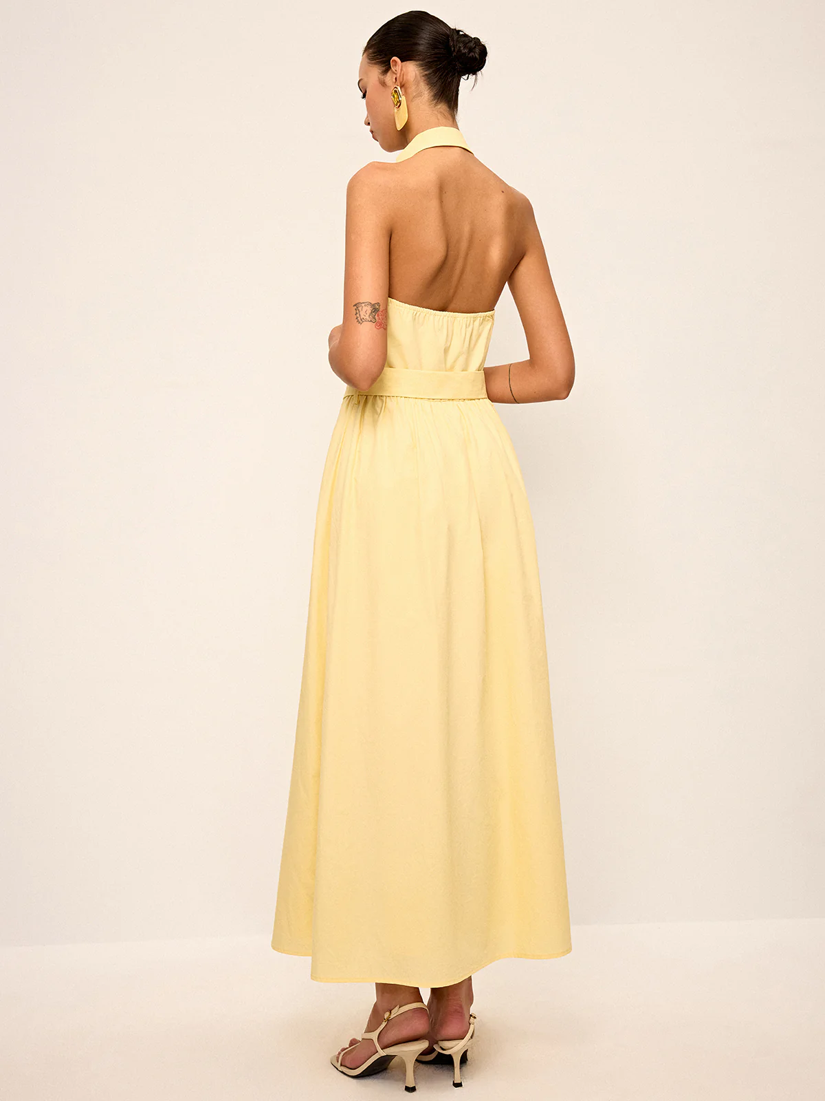 Halter Neck Backless Shirt Dress with Belt - Image 4