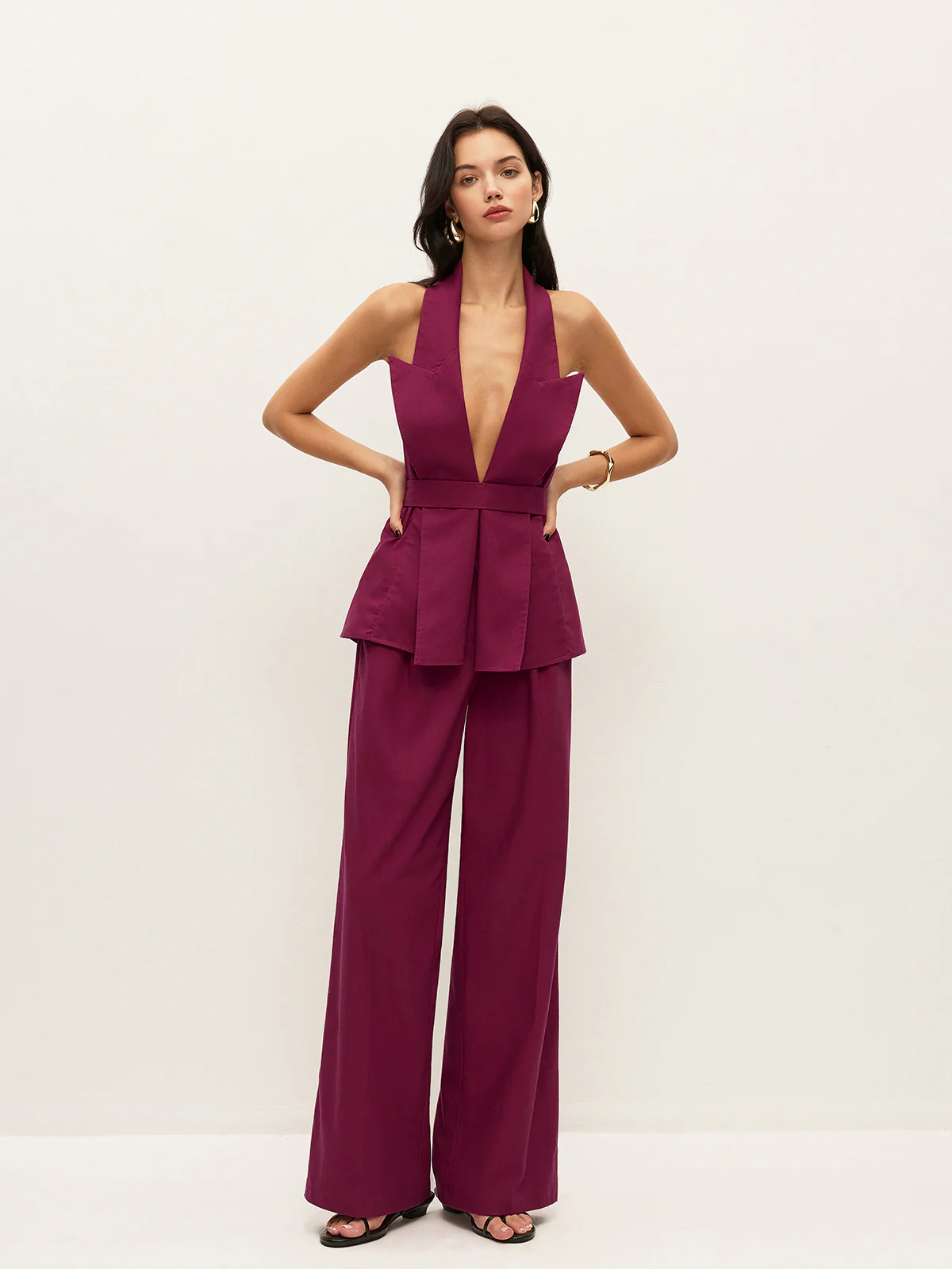 Halter Neck Belted Pocketed Pants Set - Image 5