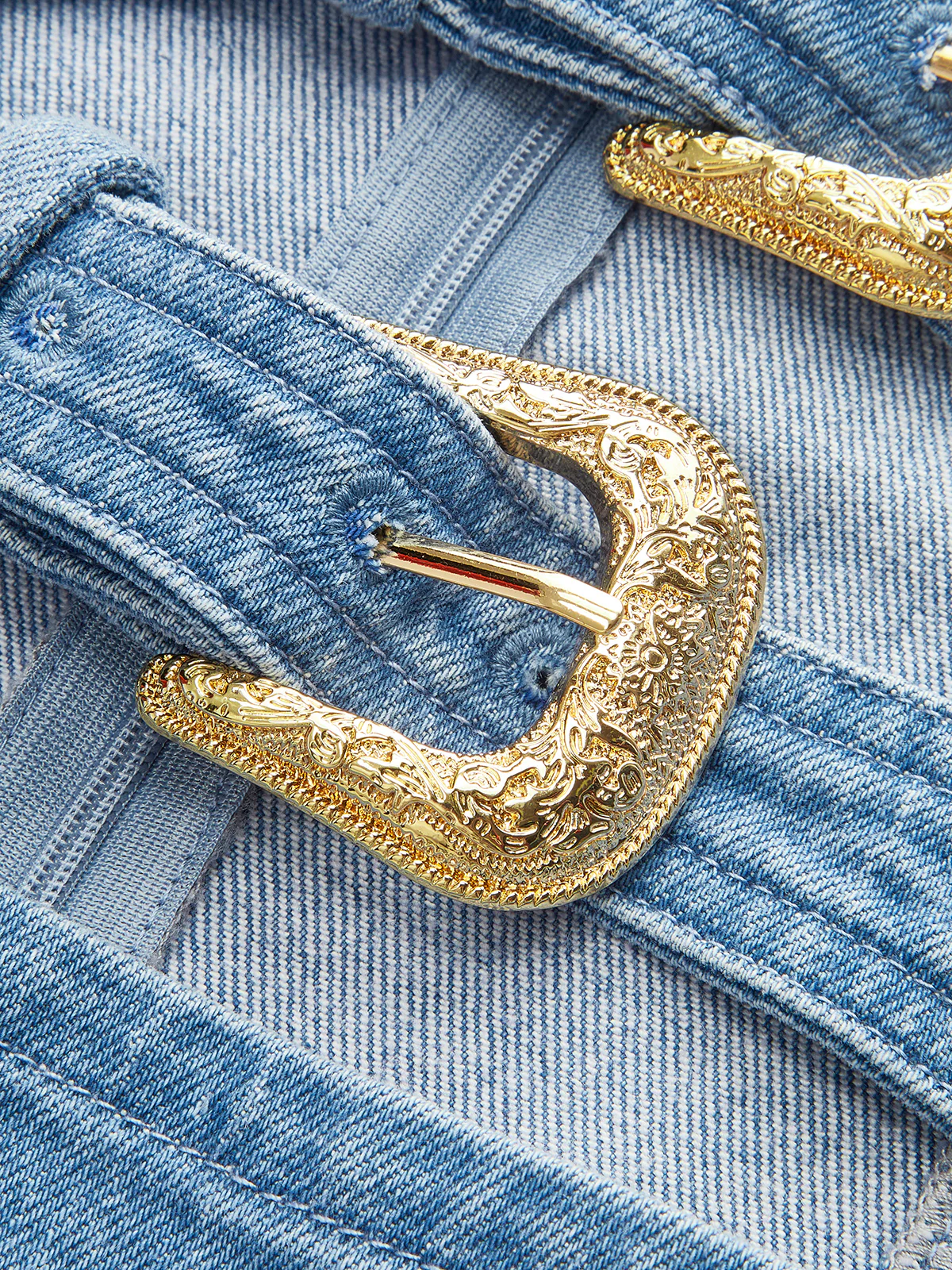 Halter Neck Buckle Detail Denim Dress - Image 5